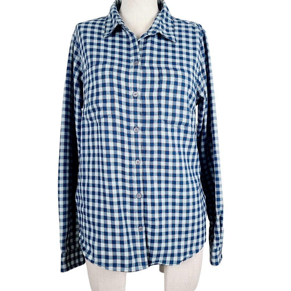 Toad‎ & Co Dakotah Travel Shirt M Blue Green Plaid Button-Front Wool Blend